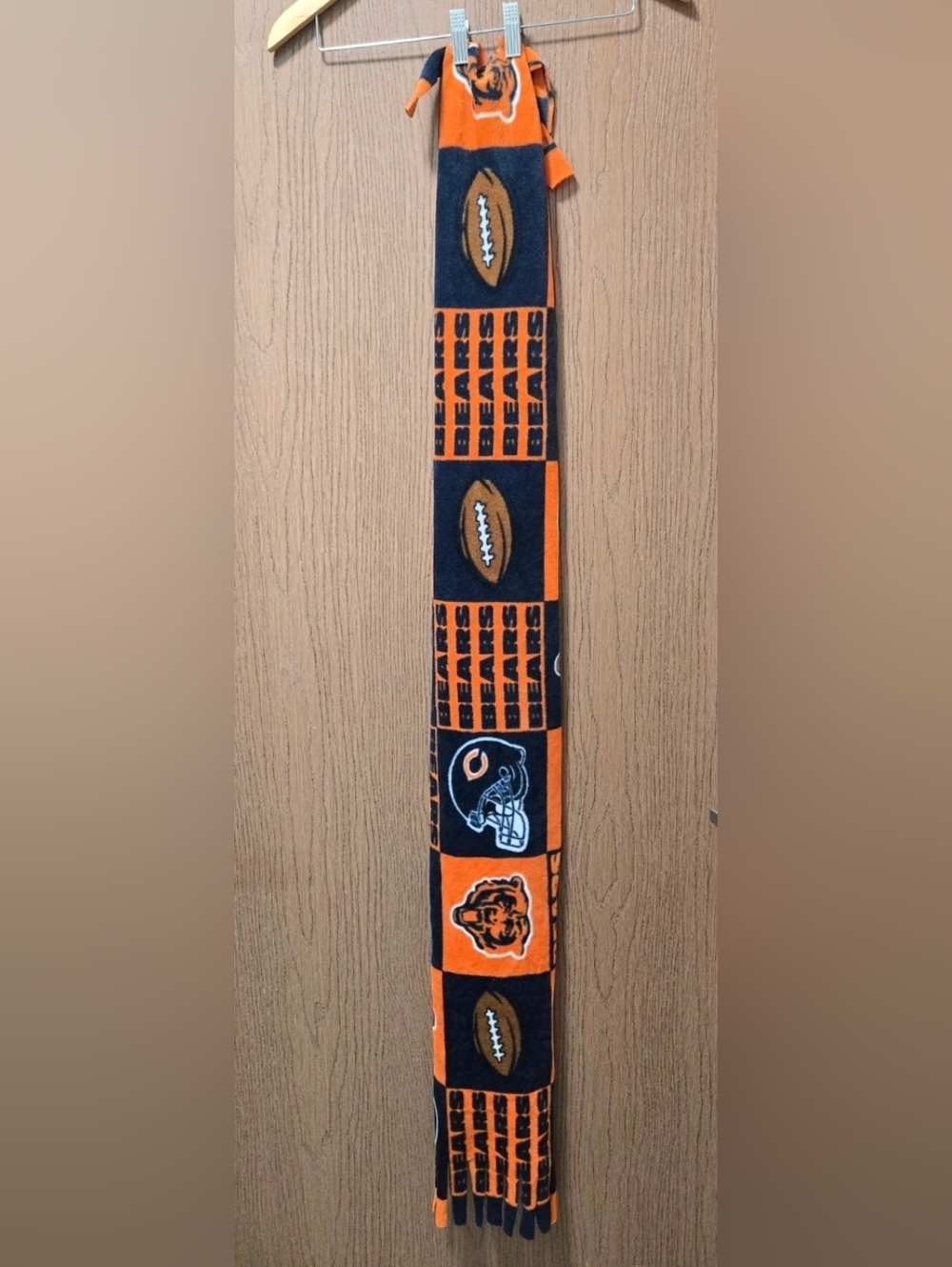 Chicago Bears Orange and Blue Scarf, homemade fleece fringe scarf, unisex, OS